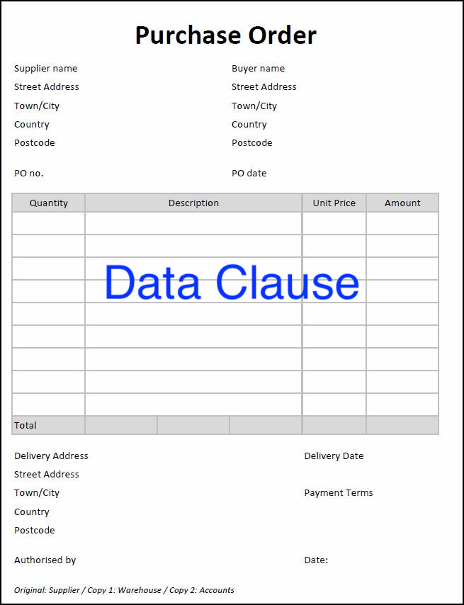 Data clause for a purchase order