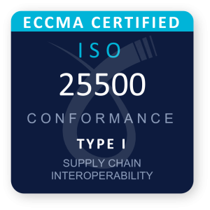 ECCMA-certified ISO 25500 conformance badge, Type I, supply chain interoperability