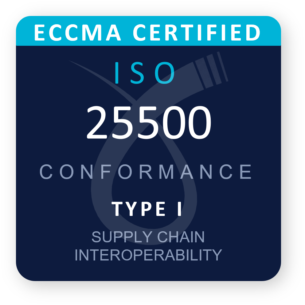 ECCMA-certified ISO 25500 conformance badge, Type I, supply chain interoperability